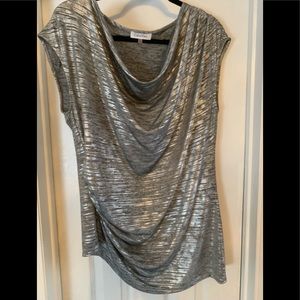 Calvin Klein silver cowel neck rouched top.